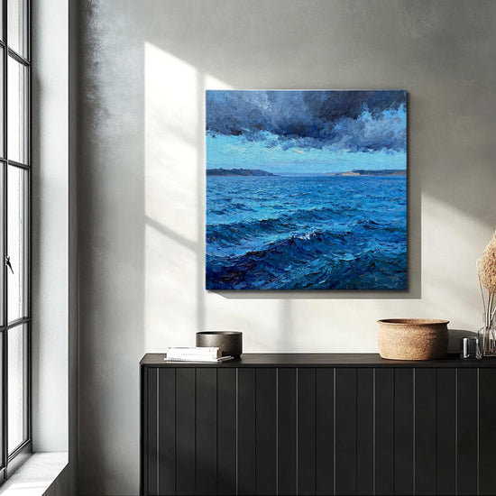 living room wall art canvas painting depicts rough sea scene