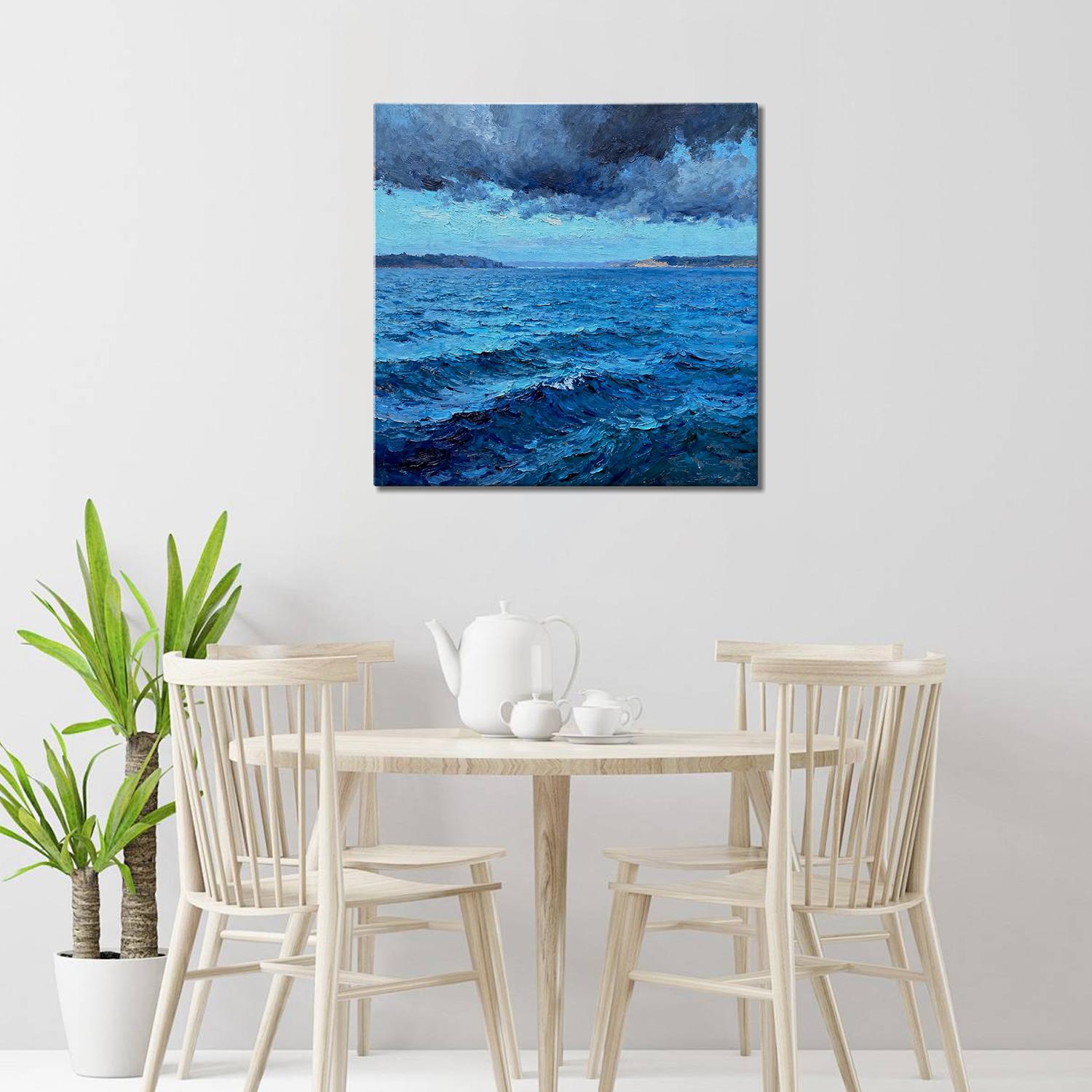 dining room wall art canvas painting depicts rough sea scene