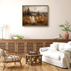 Vintage Farmhouse Pumpkin Field Cute Ghost Old Country House Halloween Canvas Wall Art
