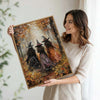 Three Vintage Witches Autumn Misty Forest Halloween Canvas Wall Art