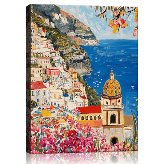 seaside town scenery wall art canvas