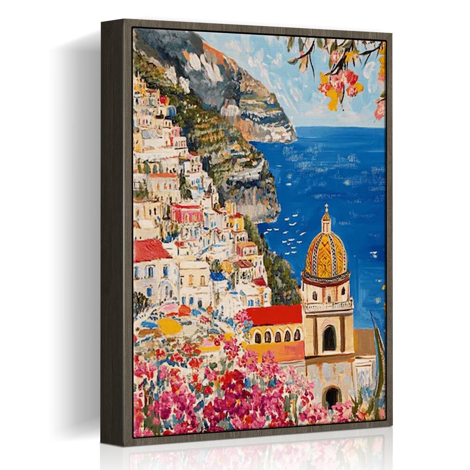 coffee frame seaside town scenery wall  on the booksheif