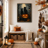 Three Black Cats Glowing Jack O Lantern Full Moon Forest Halloween Canvas Wall Art