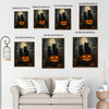Three Black Cats Glowing Jack O Lantern Full Moon Forest Halloween Canvas Wall Art