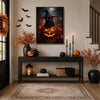 Black Cat Witch Hat Glowing Jack O Lantern Dark Forest Halloween Canvas Wall Art