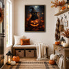Black Cat Witch Hat Glowing Jack O Lantern Dark Forest Halloween Canvas Wall Art