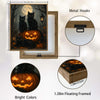 Three Black Cats Glowing Jack O Lantern Full Moon Forest Halloween Canvas Wall Art