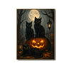 Three Black Cats Glowing Jack O Lantern Full Moon Forest Halloween Canvas Wall Art