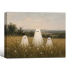 Three Cute Ghost Wild Daisy Meadow Vintage Farmhouse Halloween Canvas Wall Art