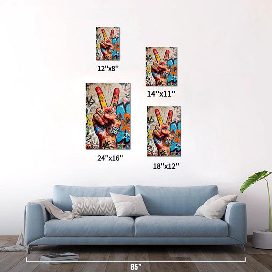 different size wall art painting victory gesture