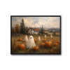 Vintage Farmhouse Pumpkin Field Cute Ghost Old Country House Halloween Canvas Wall Art