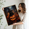 Black Cat Witch Hat Glowing Jack O Lantern Dark Forest Halloween Canvas Wall Art
