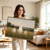 Three Cute Ghost Wild Daisy Meadow Vintage Farmhouse Halloween Canvas Wall Art
