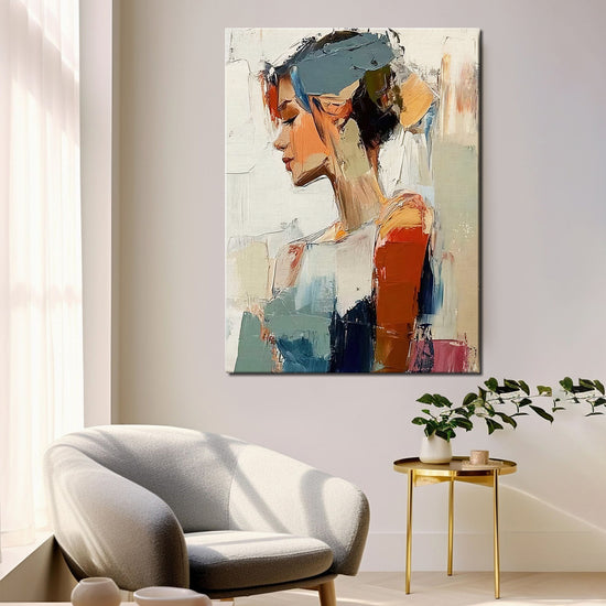 abstract beautiful woman wall art painting above the sofa