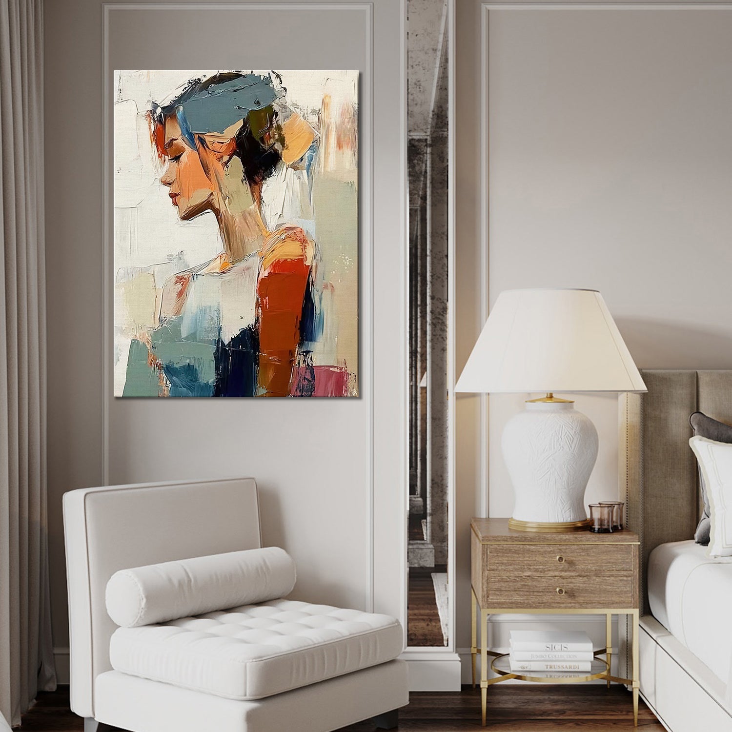 abstract beautiful woman wall art painting in the living room