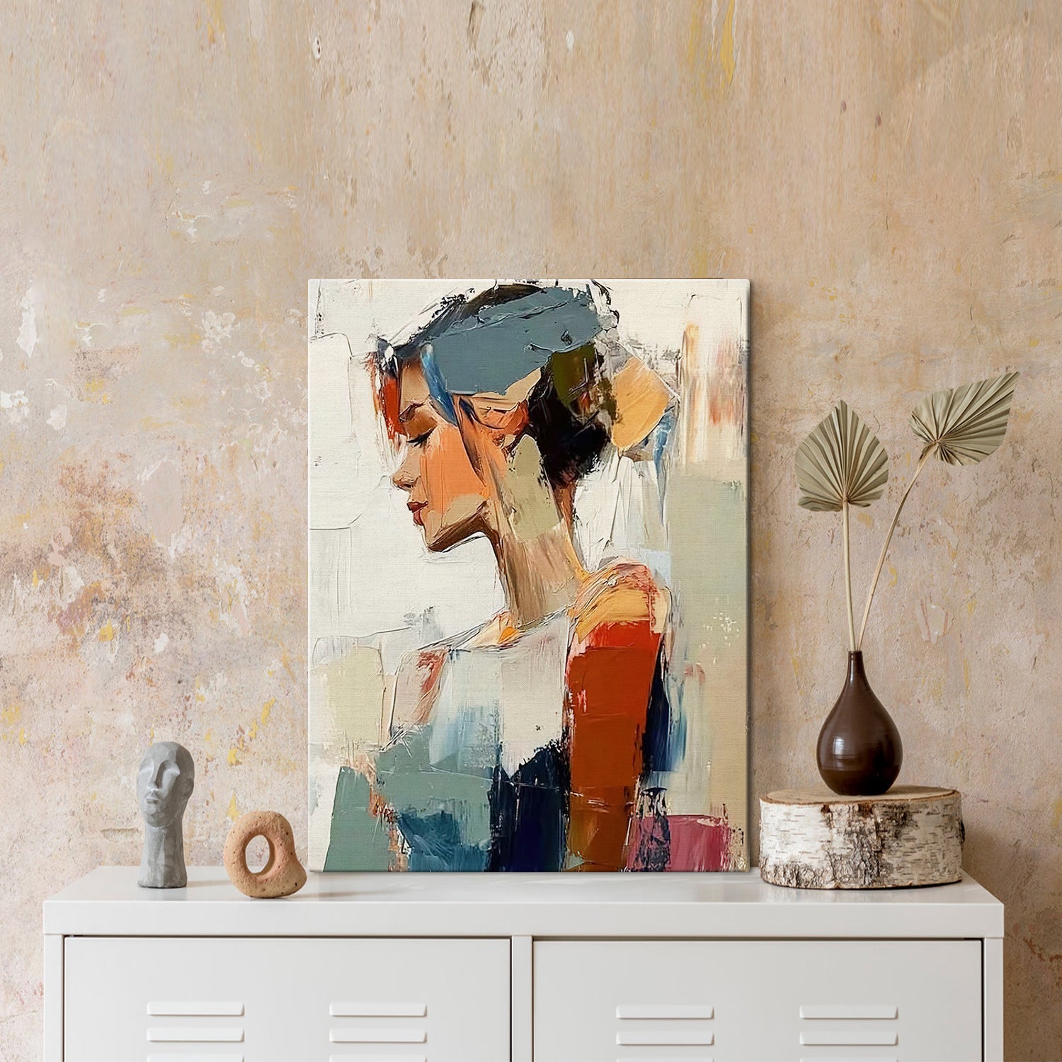 abstract beautiful woman wall art painting on the table
