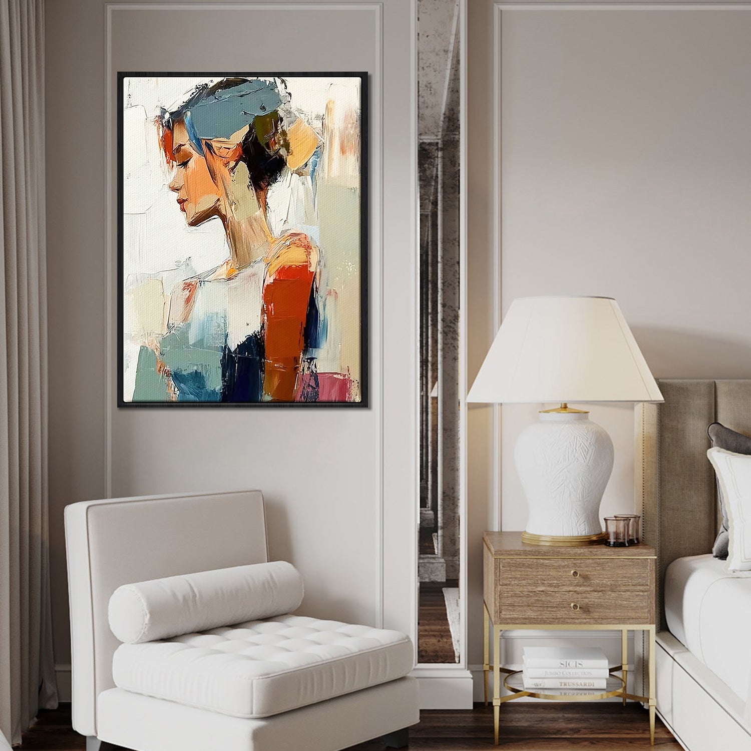 black frame wall art painting in the living room