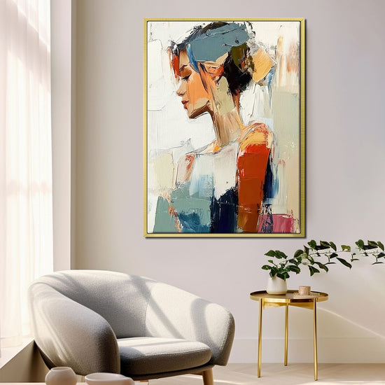 gold frame wall art women painting in the living room