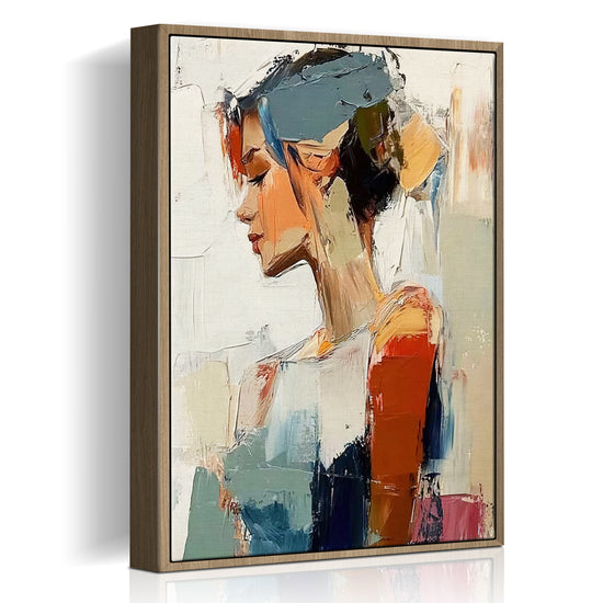 light oak color frame wall art women painting