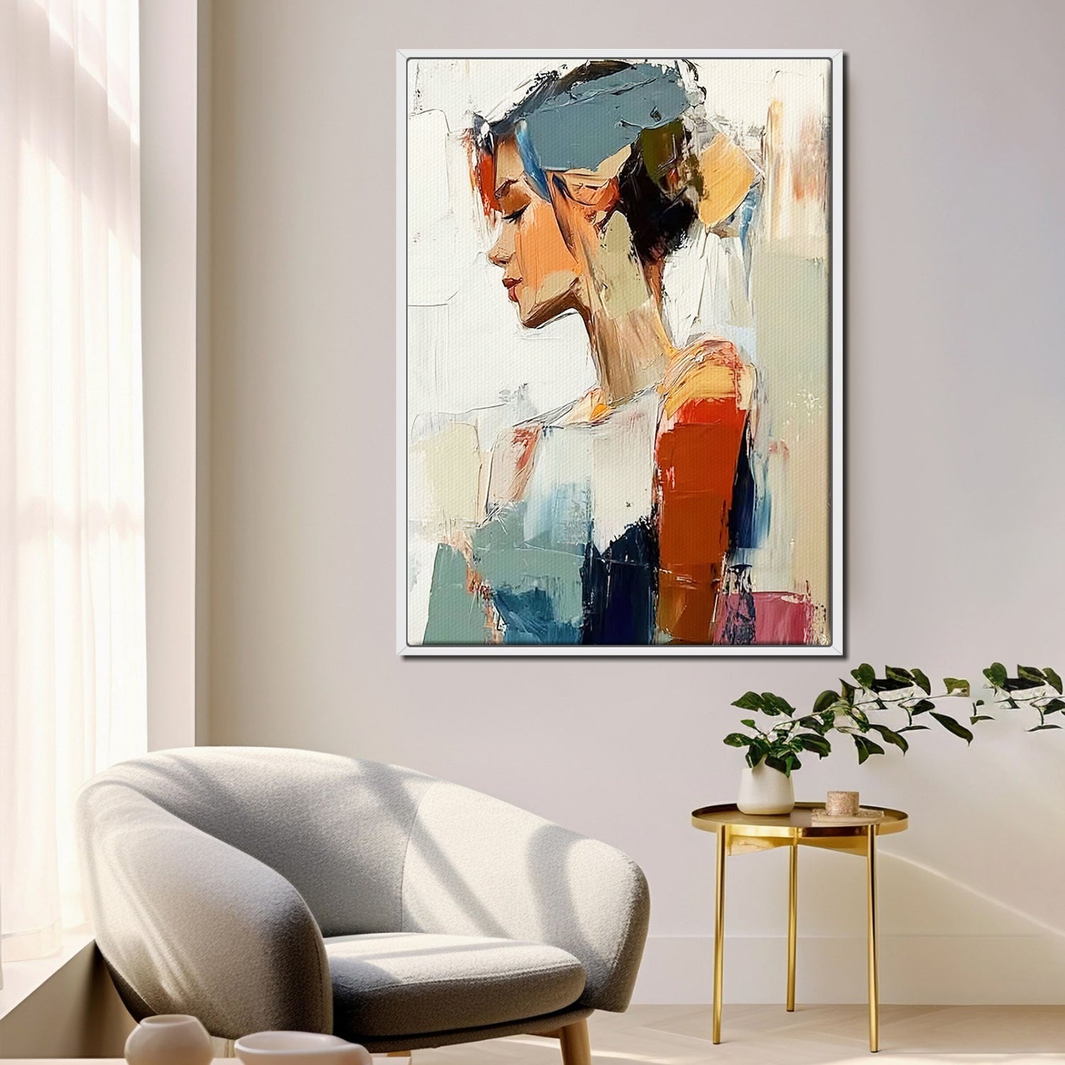 white frame wall art women painting in the living room
