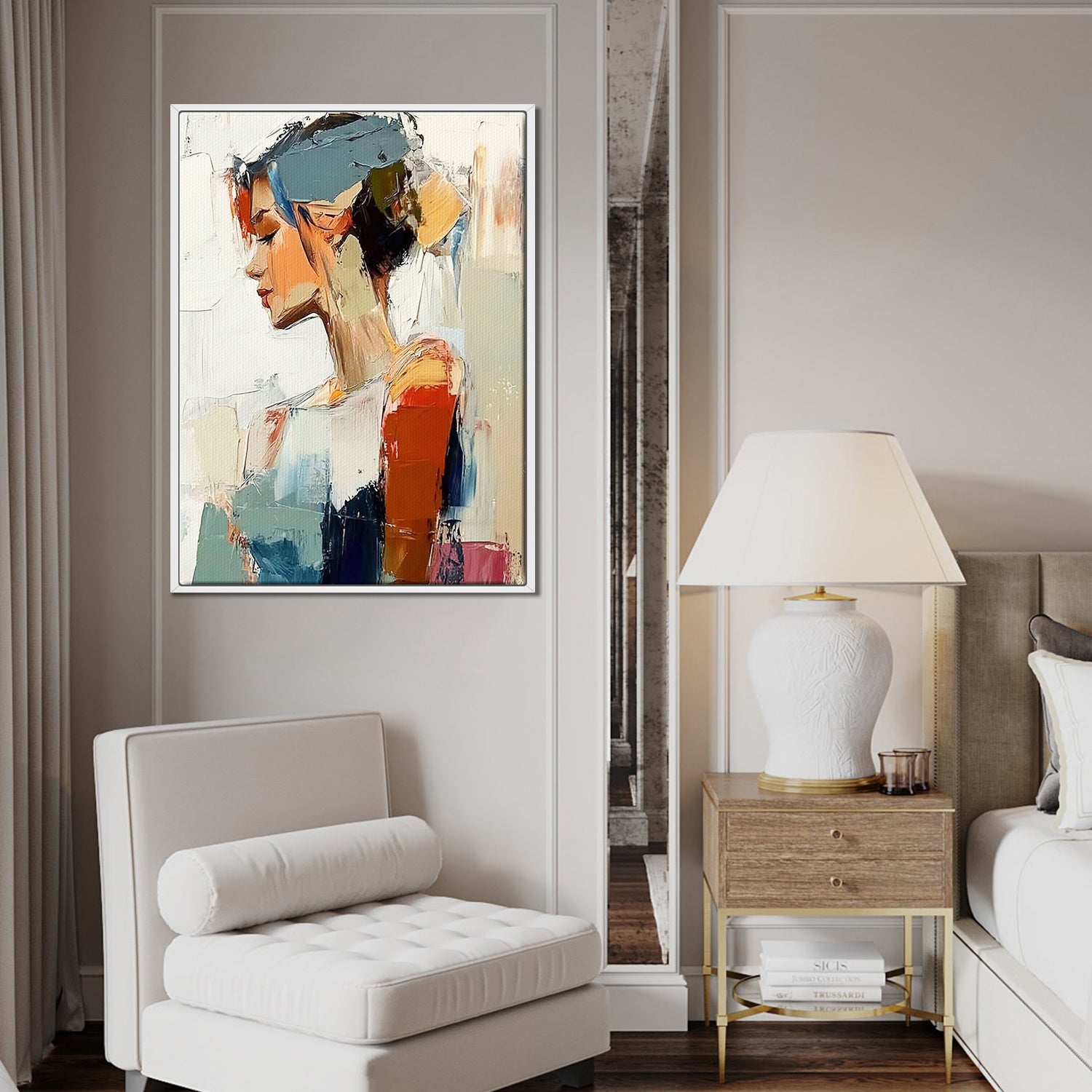 white frame wall art women painting in the living room