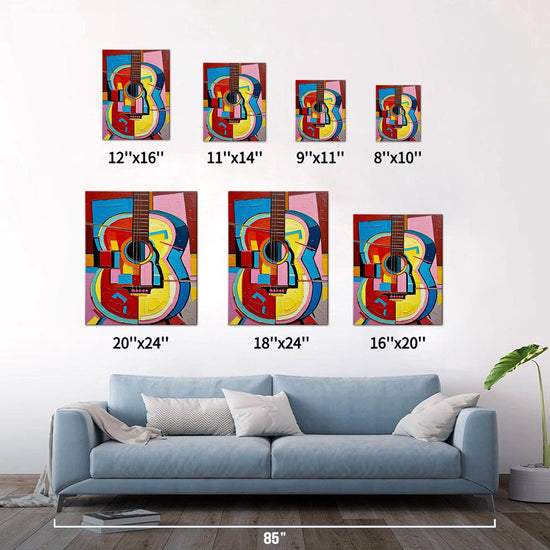 different size wall art painting colorful abstract guitar 