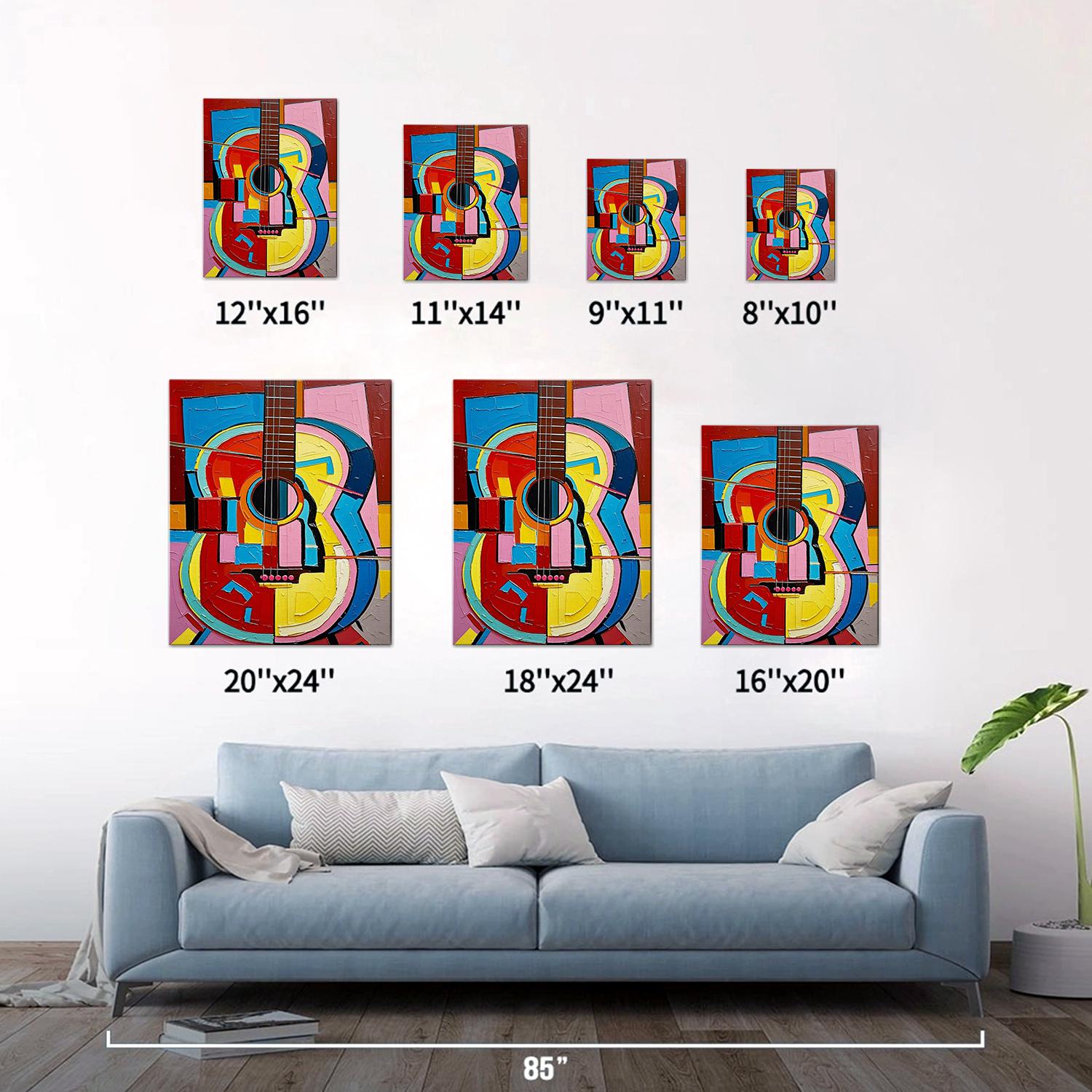 different size wall art painting colorful abstract guitar 