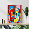 light oak color frame wall art painting colorful abstract guitar 