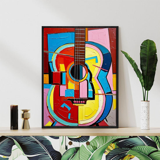 black frame wall art painting colorful abstract guitar 