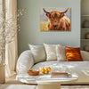 gold frame wall art canvas depicts highland cattle