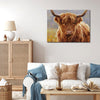 wall art canvas in the living room  depicts highland cattle