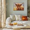 light oak color frame wall art canvas depicts highland cattle