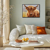 black frame wall art canvas depicts highland cattle