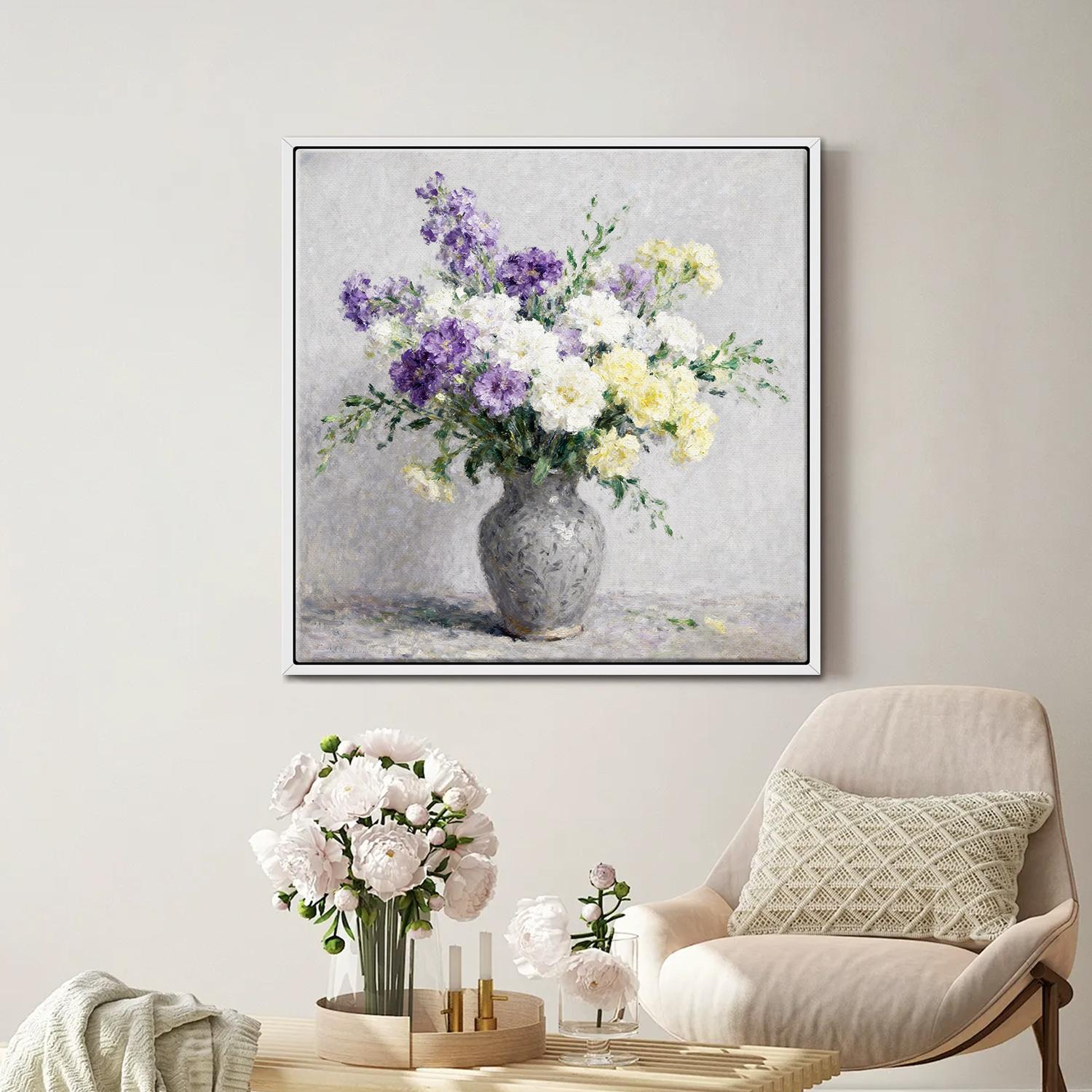 white frame wall art colorful flowers 