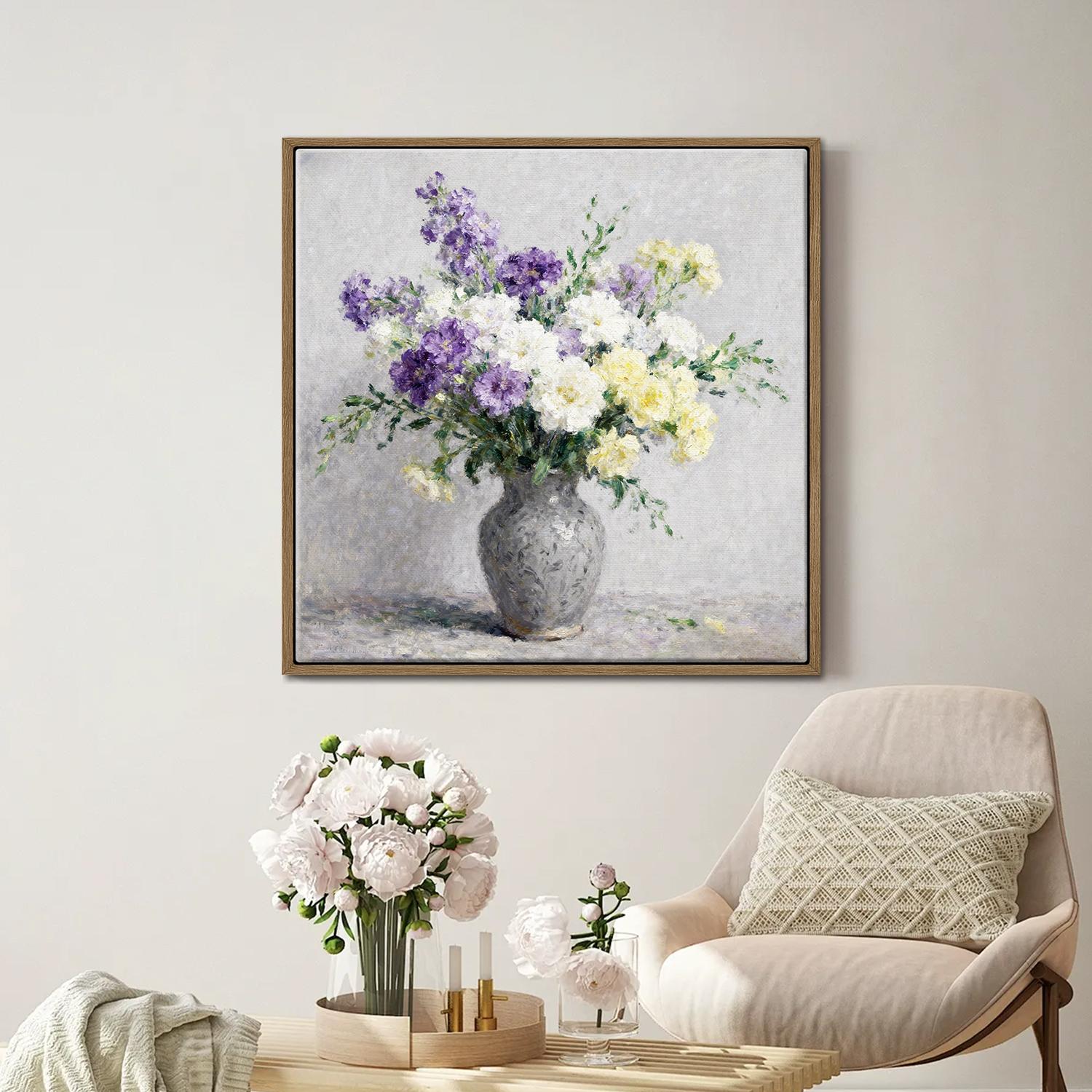 light oak color frame wall art colorful flowers 