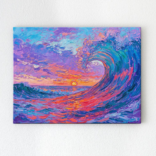 wall art painting depicts the magnificent scene of colorful waves surging.