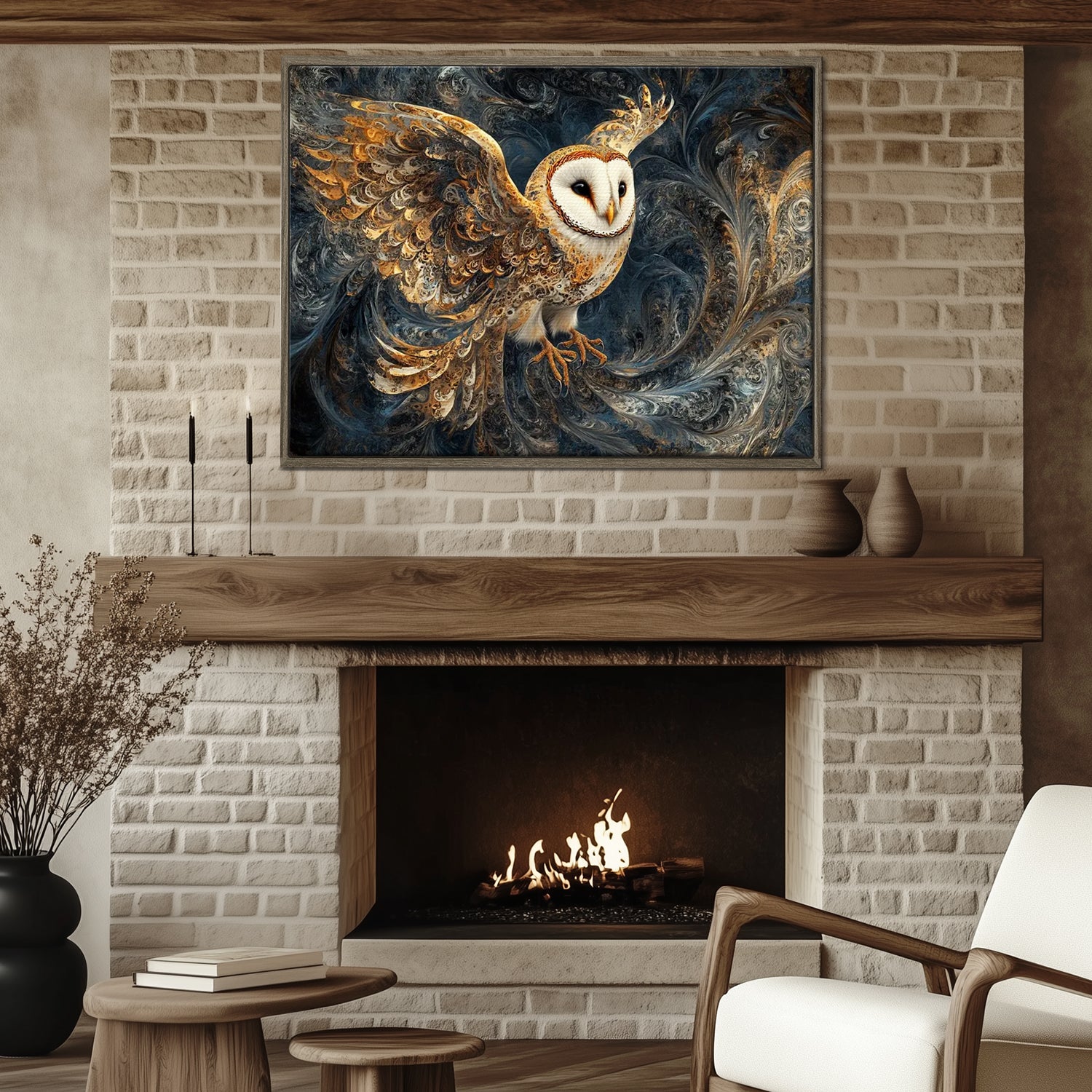 wall art print flying owl coffee frame Fireplace decorative painting