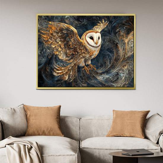 wall art print flying owl gold frame living room decor