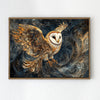 wall art print flying owl light oak frame