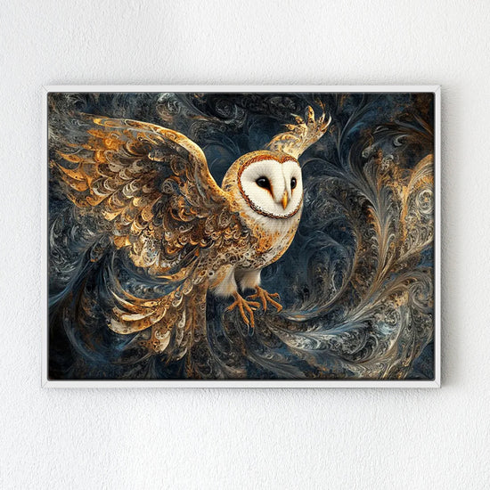 wall art print flying owl white frame 