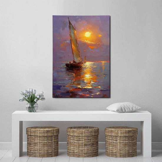 sea sailing boat wall art painting above the table