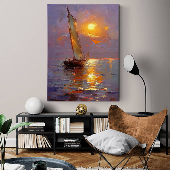 sea sailing boat wall art painting in the living room