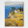 wall art painting depicting a cliffside cottage by the sea