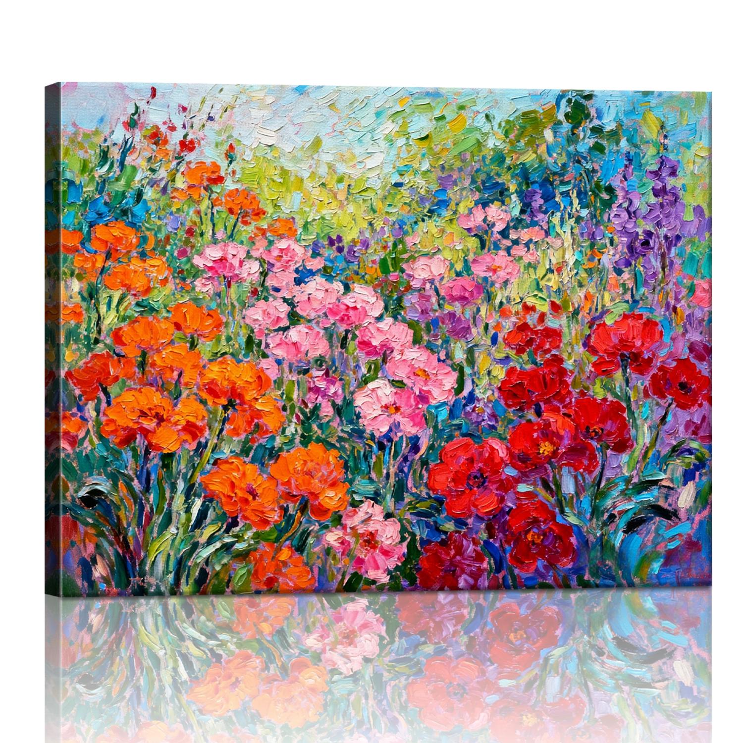 wall art canvas painting depicts a colorful sea of ​​flowers
