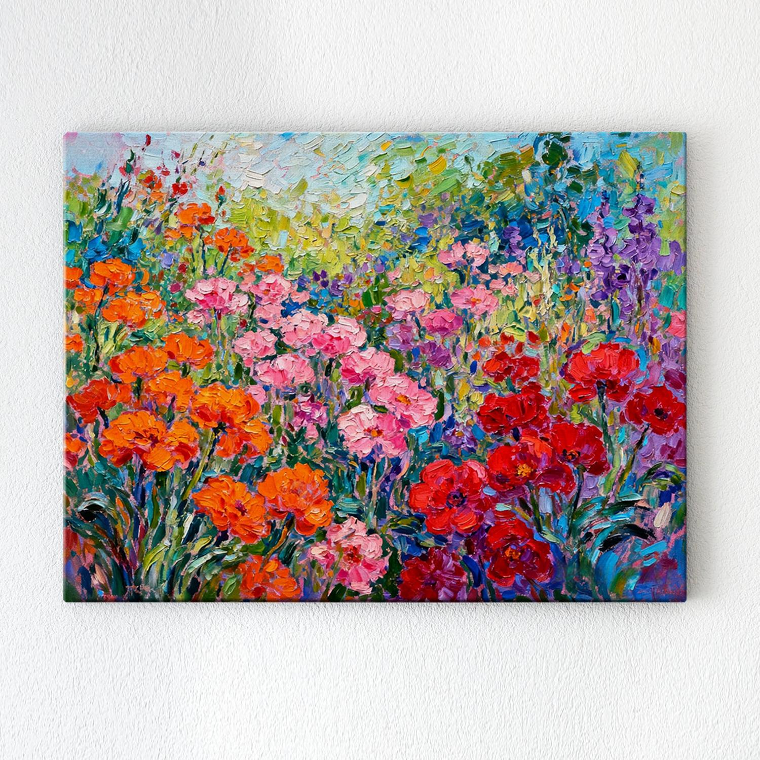 wall art canvas painting depicts a colorful sea of ​​flowers