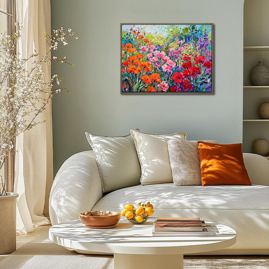 coffee frame wall art canvas painting depicts a colorful sea of ​​flowers