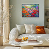 black frame wall art canvas painting depicts a colorful sea of ​​flowers