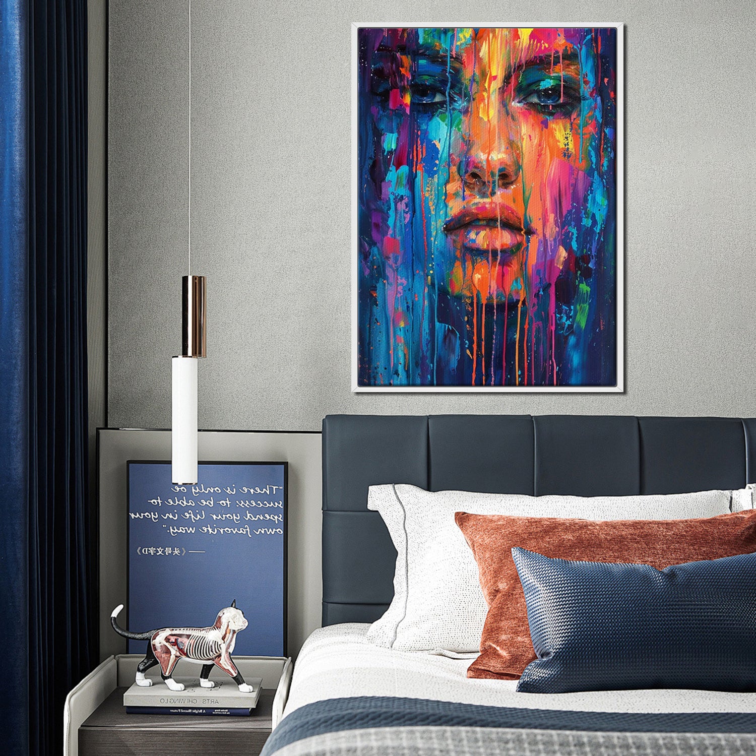 white frame abstract beautiful woman art canvas above the bed