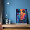 white frame abstract beautiful woman art canvas on the blue wall